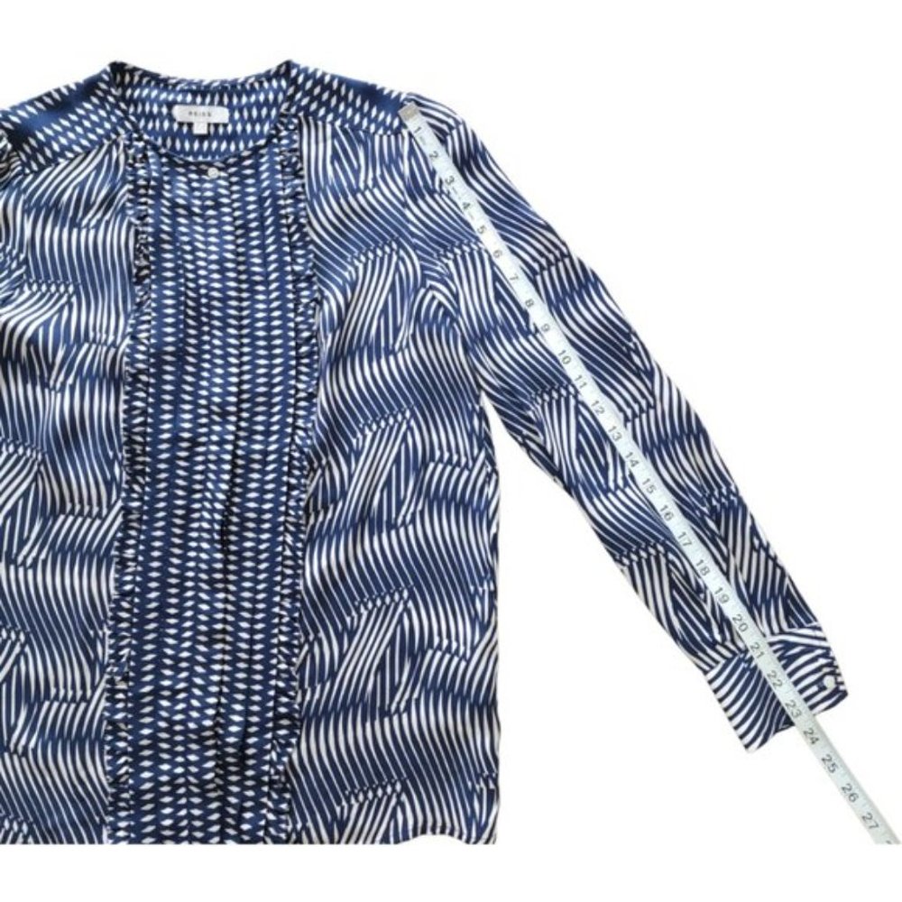 REISS blue and white long sleeve blouse - Picture 9 of 12
